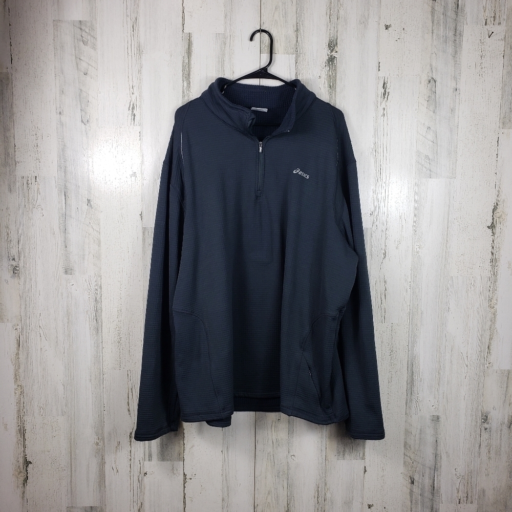 Mens ASICS dark gray quarter zip sweater size 2XLT